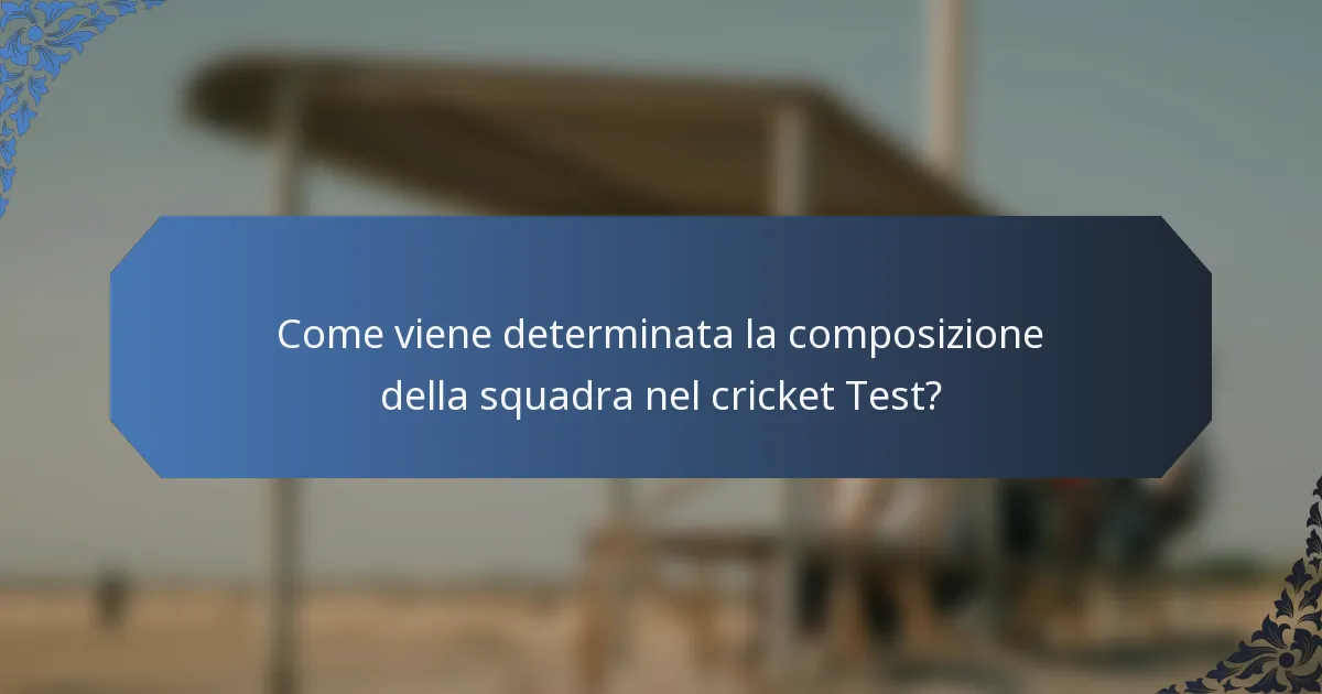 Come viene determinata la composizione della squadra nel cricket Test?
